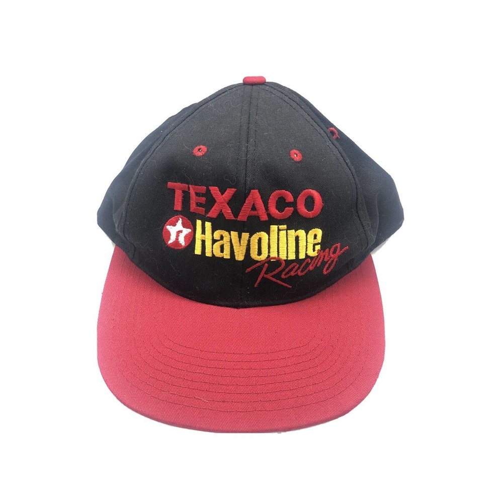 Vintage Texaco Havoline Racing Snapback Baseball Cap Hat Black / Red Gas Oil